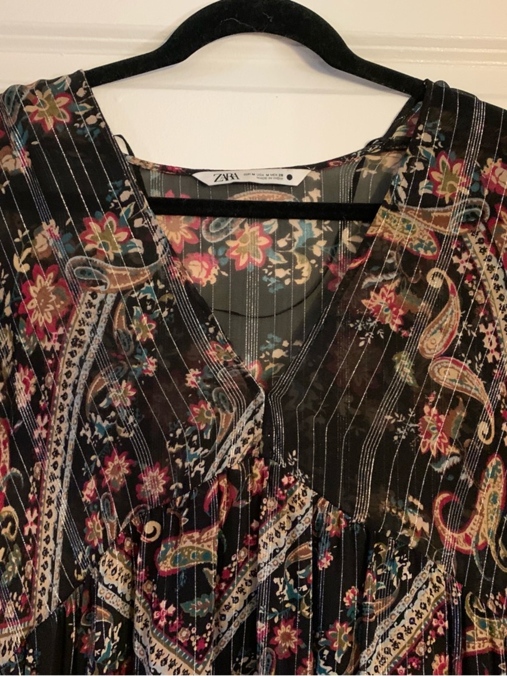 Zara Black Floral Paisley Mini Dress with Multicolor Accents - Picture 2 of 3